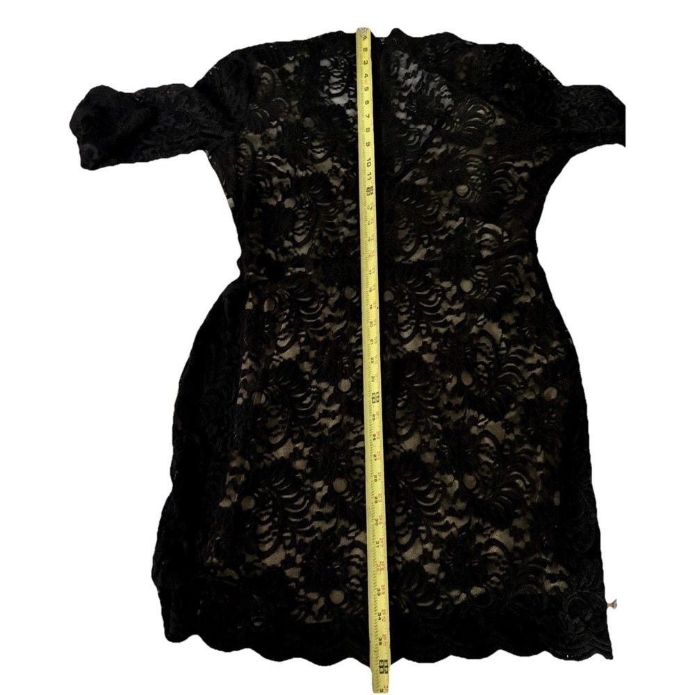 Y2K Bebe XL Blk ivory lace overlay deep vneck scallop top dress Evening Siren - Picture 11 of 13